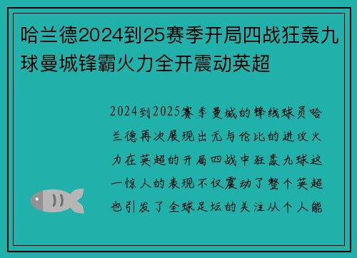 哈兰德2024到25赛季开局四战狂轰九球曼城锋霸火力全开震动英超 哈兰德2024到25赛季开局四战狂轰九球曼城锋霸火力全开震动英超